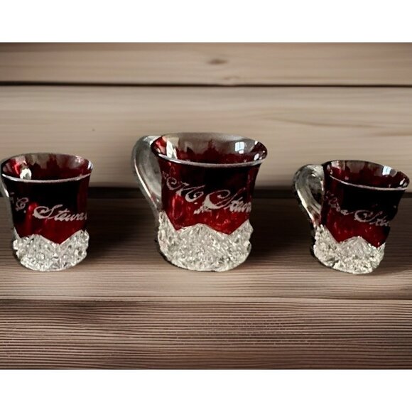 Antique 1912 Ruby Red Flash Glass Souvenir Mugs - 3 A.G. Stewart Personalized - Picture 4 of 6